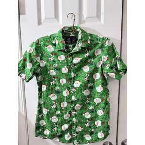 Rugby Santa Claus Ho Ho Ho SHORT SLEEVE BUTTON UP SHIRT Small Slim